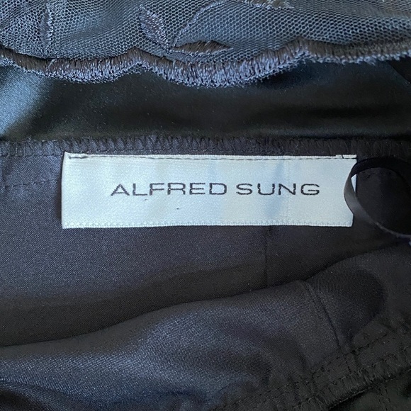 Alfred Sung Black Lace Embroidered Long Sleeve Formal Sheath Evening Dress Women - Picture 6 of 15